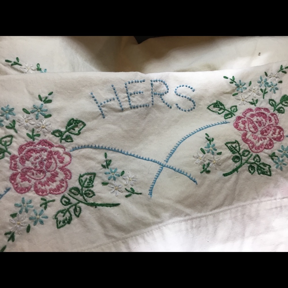 Pair hand stitched and embroidered Pillow Cases